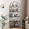 ShipItFurniture - Tall Black Arched Bookcase With 5 Open Shelves For Living Room