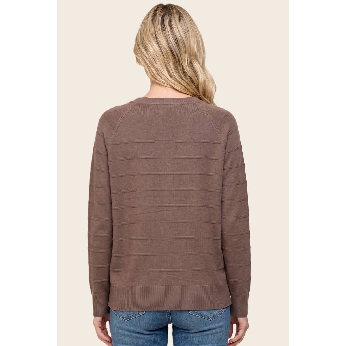 STACCATO - TEXTURE STRIPED HALF BUTTON SWEATER