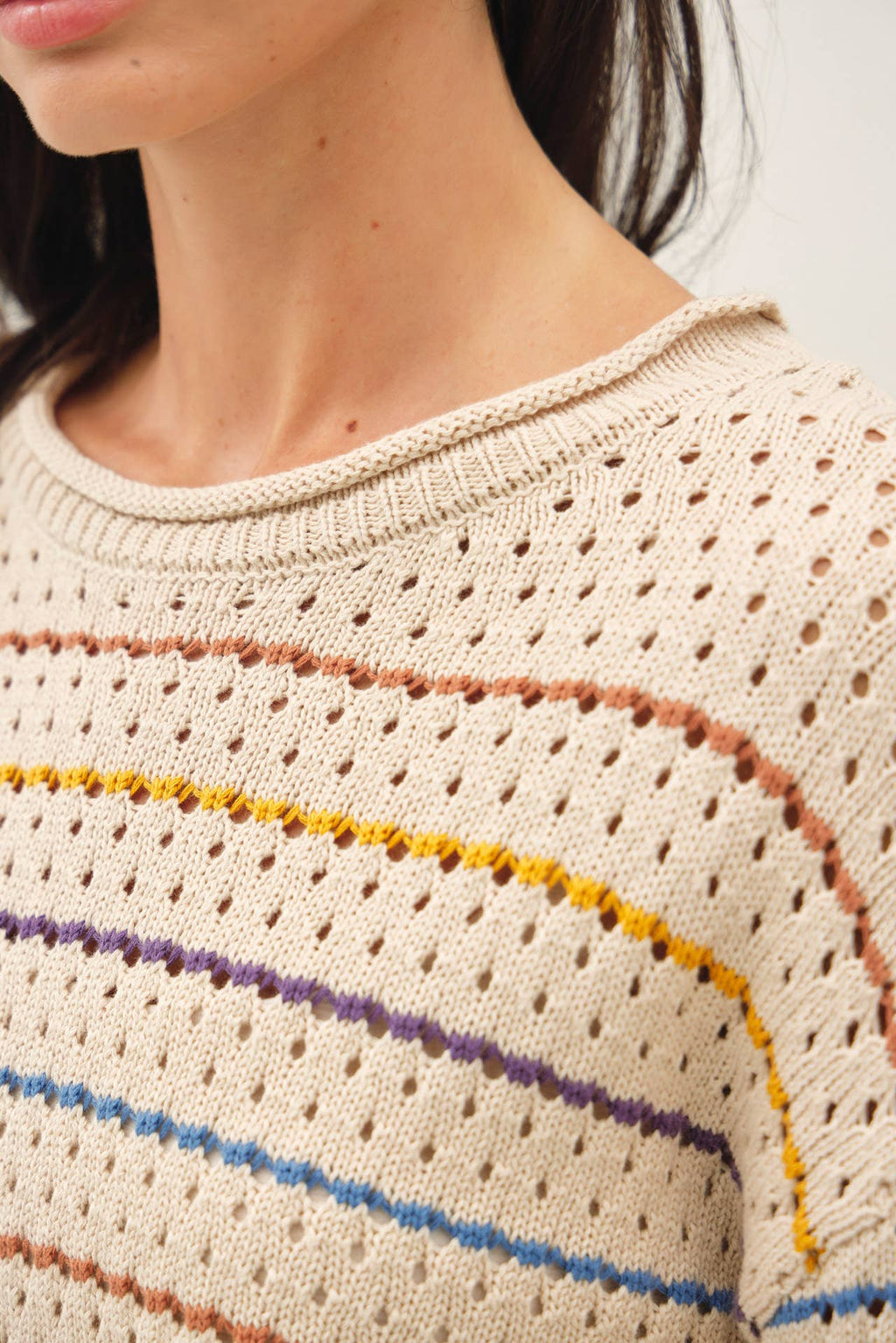 Be Cool - MULTICOLORED STRIPES CROCHET SWEATER