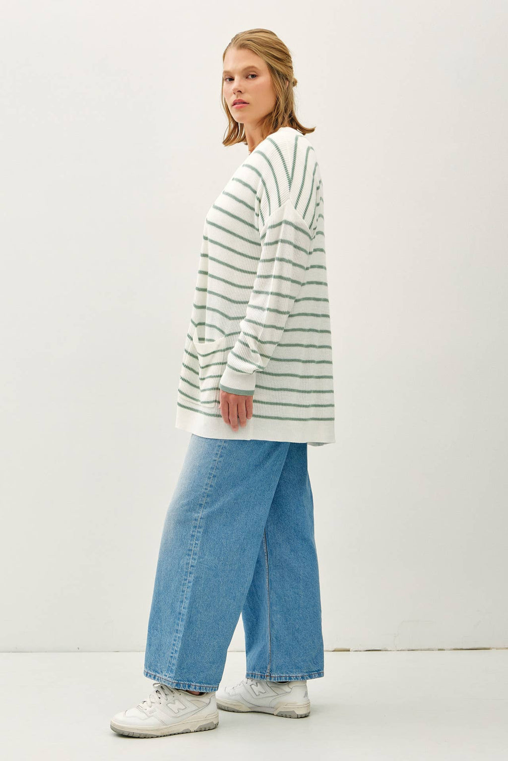 Be Cool - PLUS SIZE CLASSIC STRIPED OPEN CARDIGAN