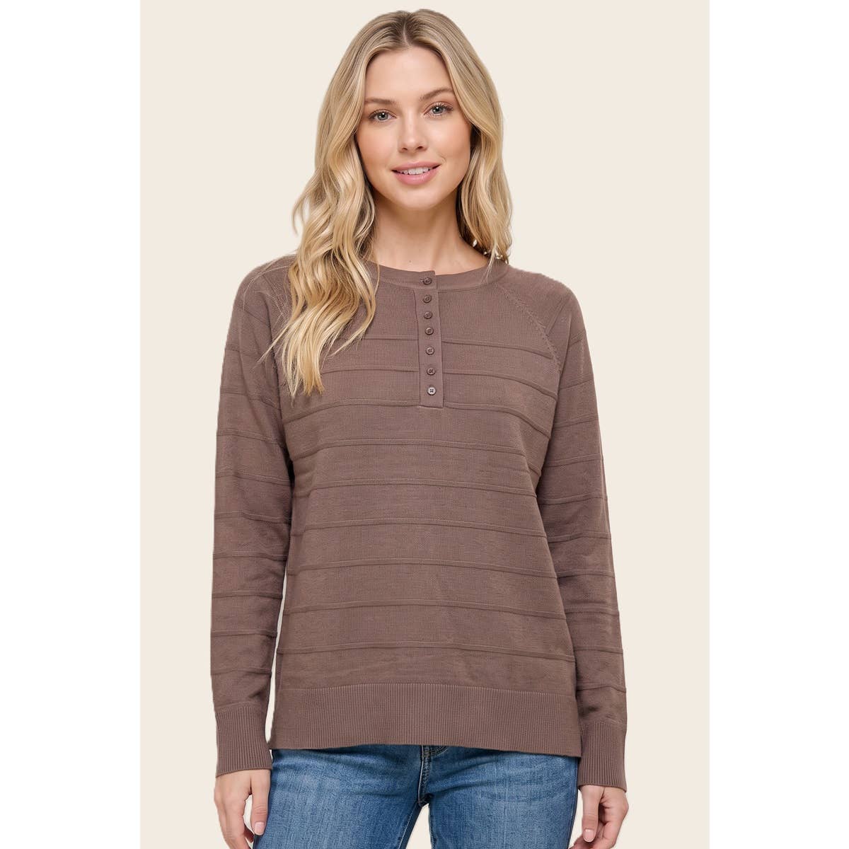 STACCATO - TEXTURE STRIPED HALF BUTTON SWEATER
