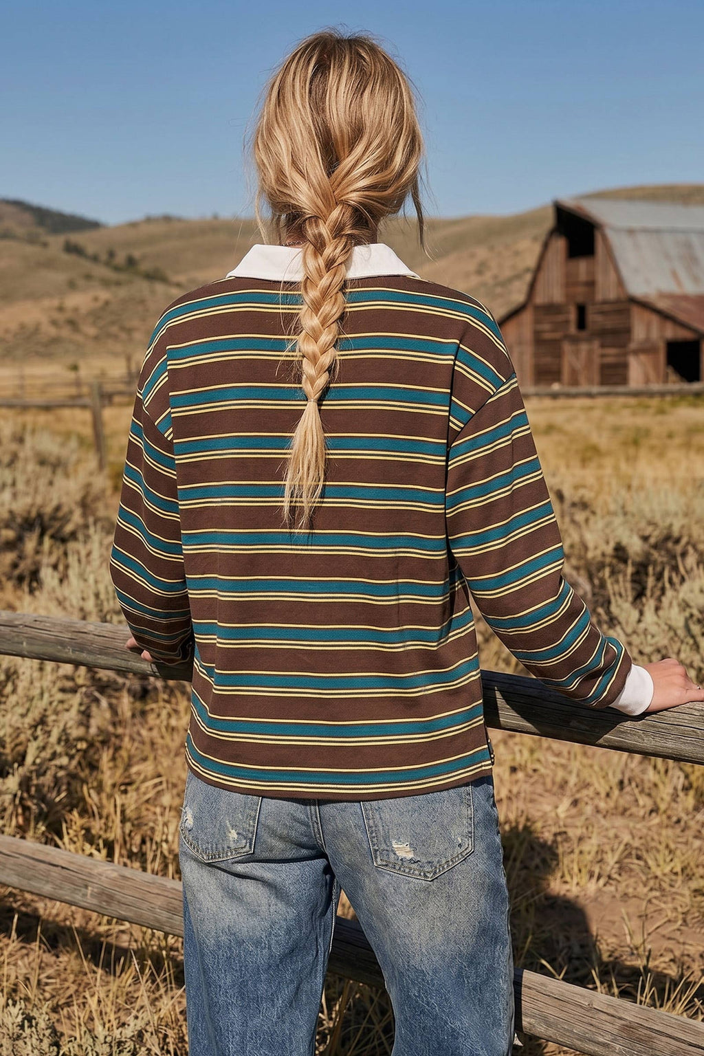 Sewn and Seen - Oversized Striped Lightweight Polo Top