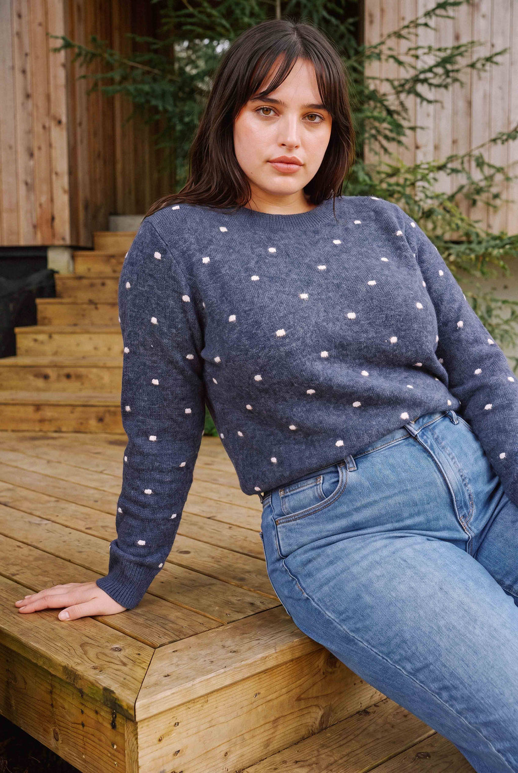 Be Cool - [PLUS] COZY DOTTED KNIT CREWNECK SWEATER