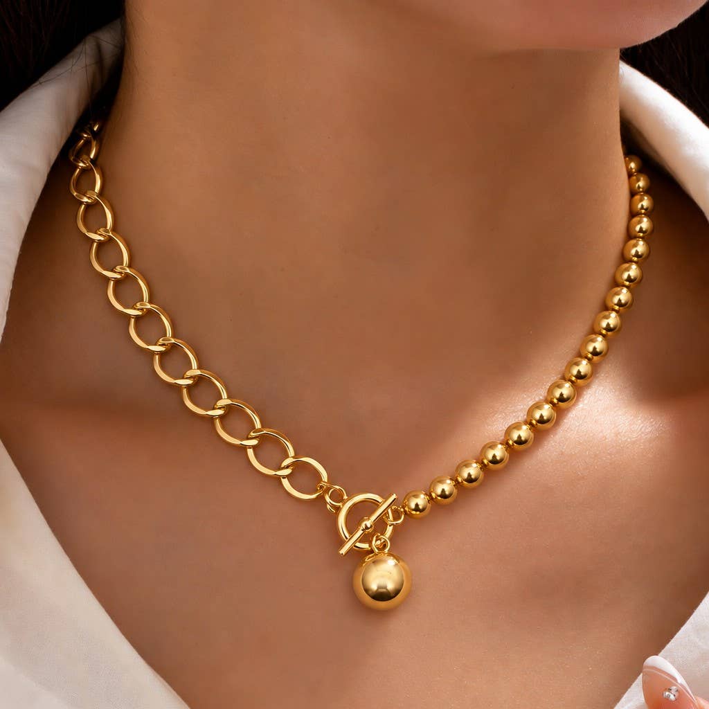 Mixed Link & Round Bead Necklace | 25N380
