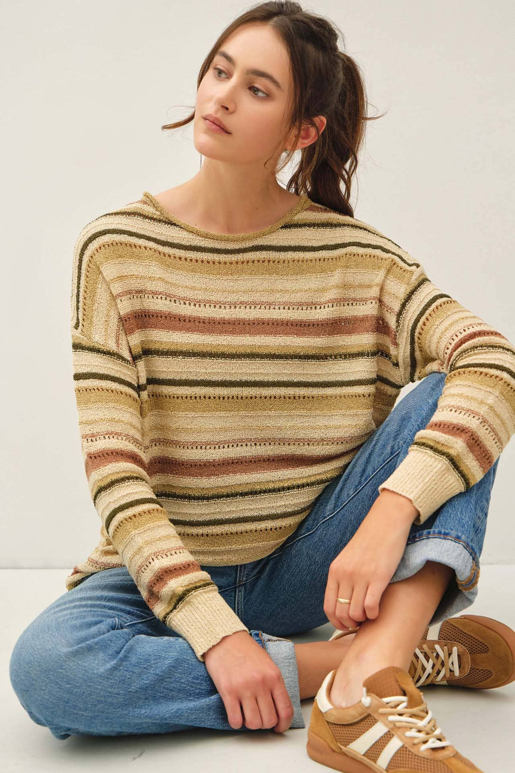 Be Cool - BREEZY KNIT MULTI STRIPED LONG SLEEVE SWEATER