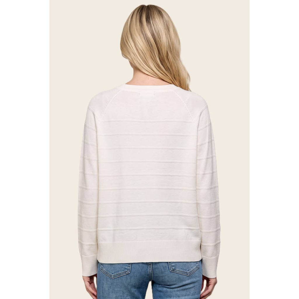 STACCATO - TEXTURE STRIPED HALF BUTTON SWEATER