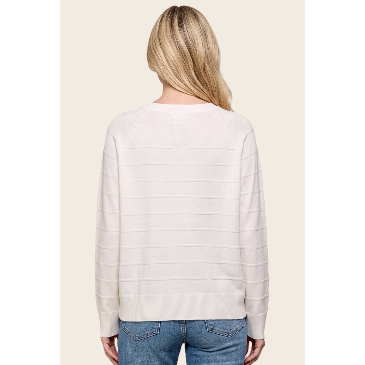 STACCATO - TEXTURE STRIPED HALF BUTTON SWEATER
