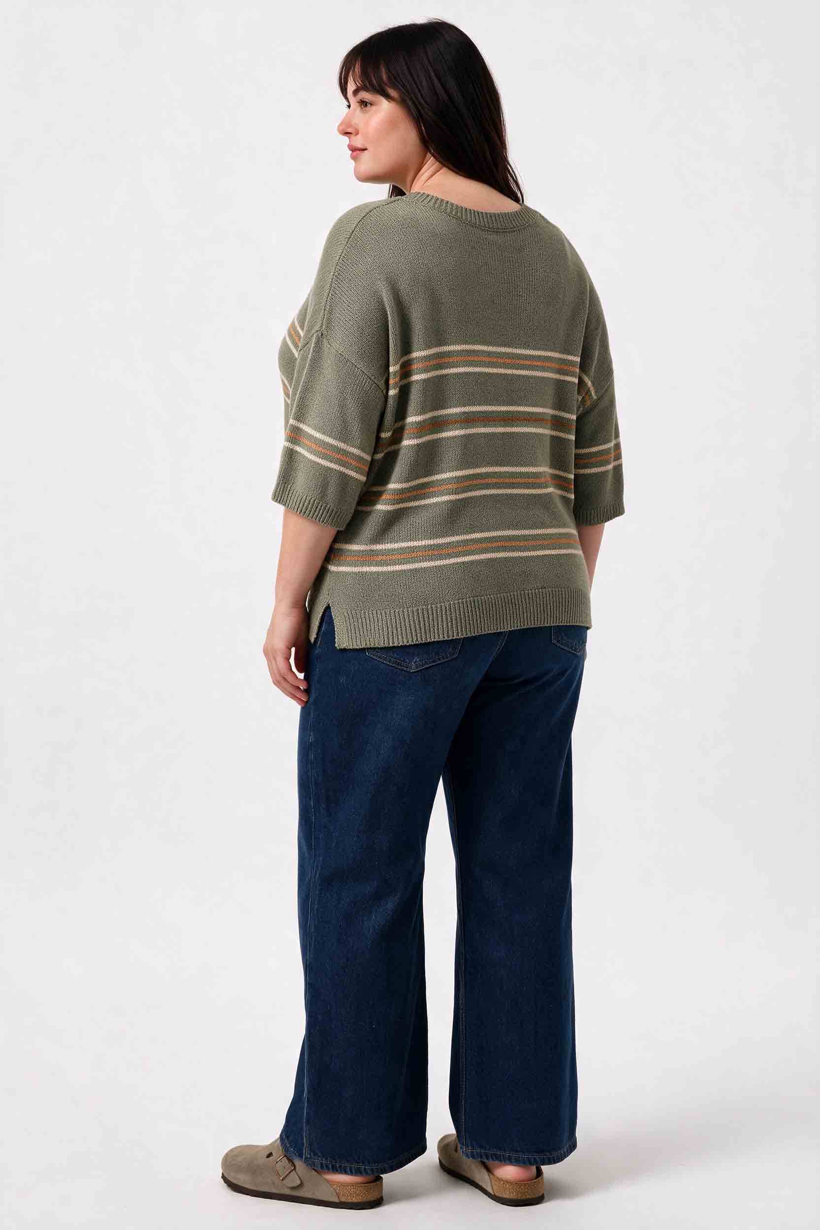 Be Cool - [PLUS] OVER SIZED DROP SHOULDER STRIPED SWEATER