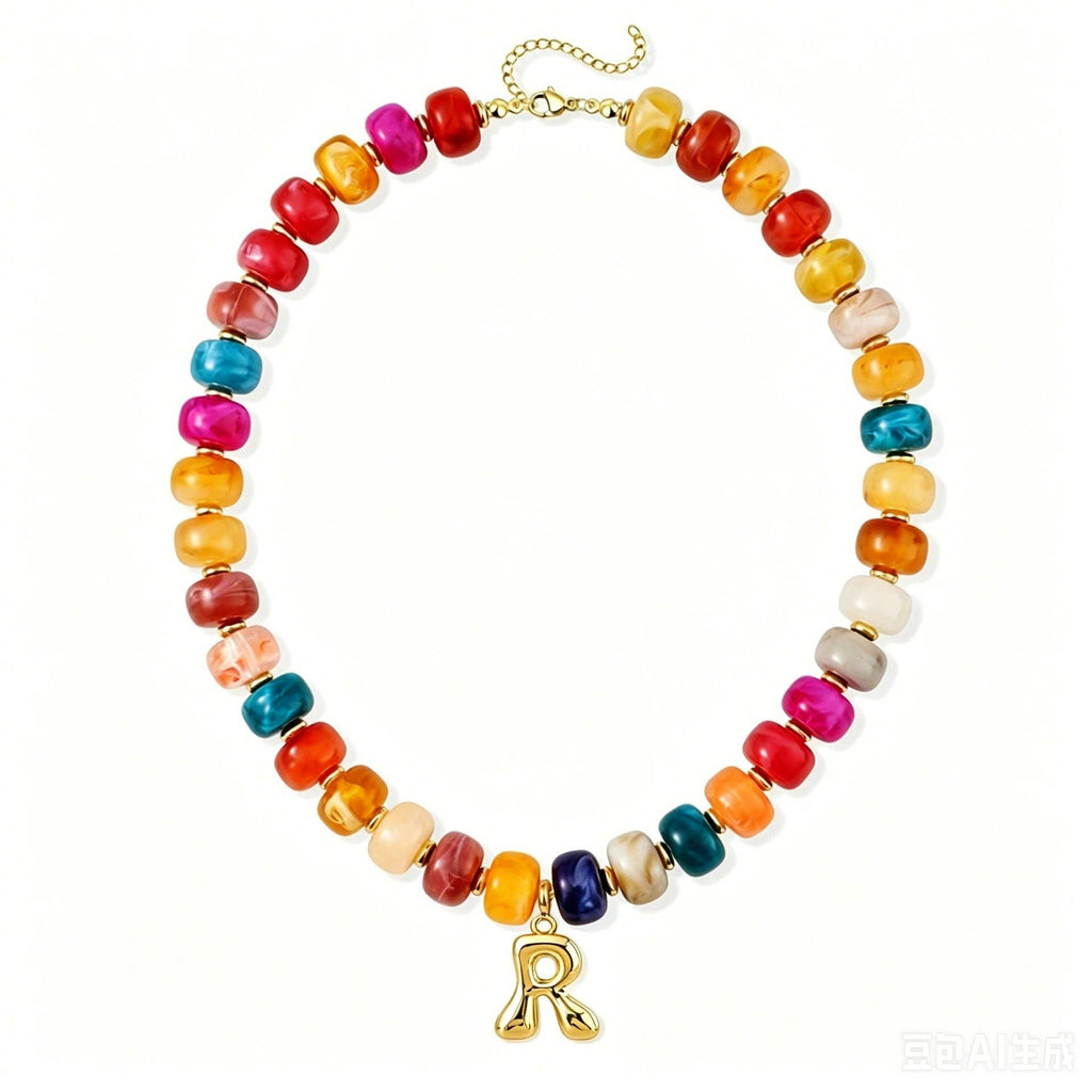 Beaded Initial Charm Necklace| 40NK9655