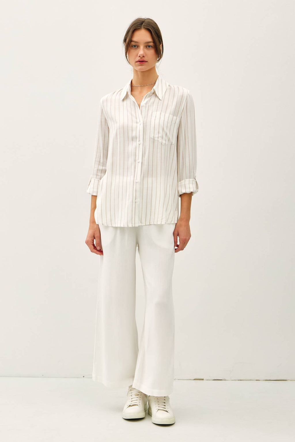 Be Cool - LIGHWEIGHT VERTICAL STRIPE BUTTON UP SHIRT