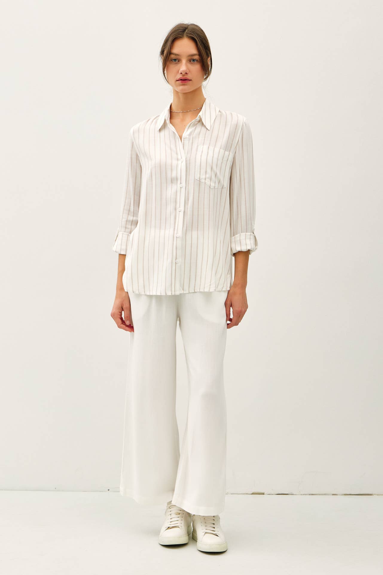 Be Cool - LIGHWEIGHT VERTICAL STRIPE BUTTON UP SHIRT