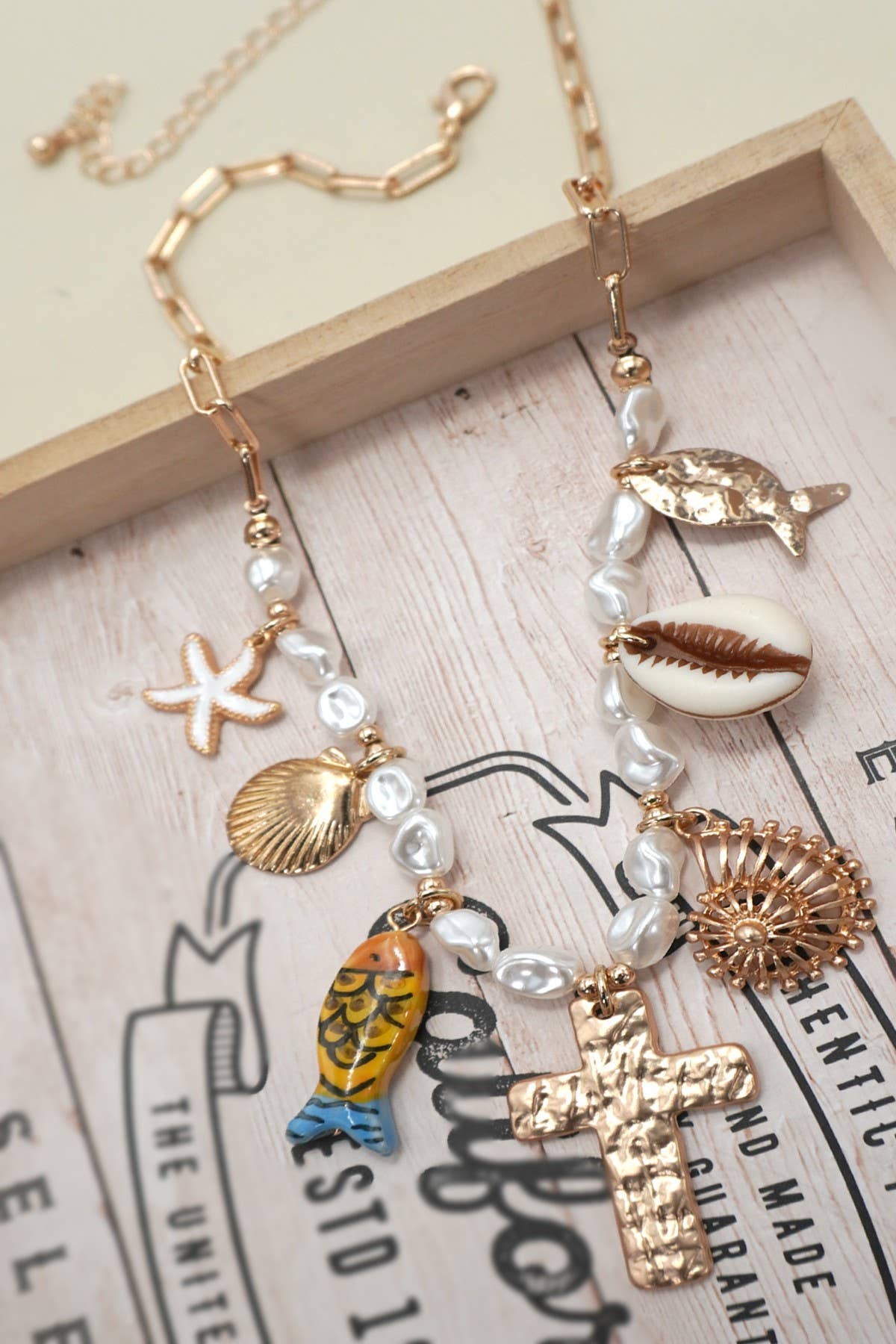 Fish Cross Pearl Necklace