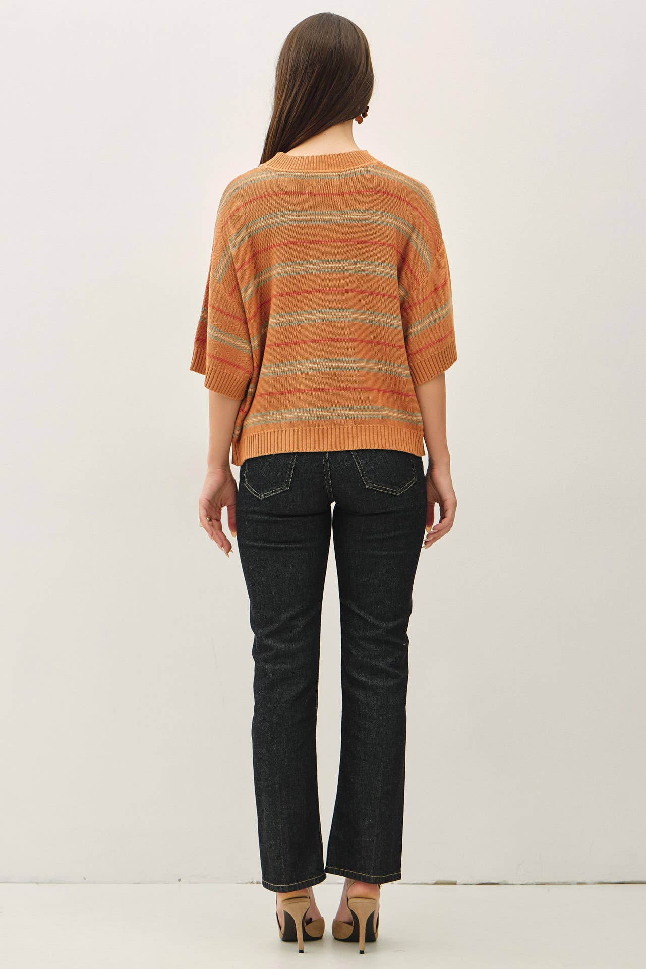 Be Cool - OVERSIZED CUT HALF SLEEVE STRIPED SWEATER