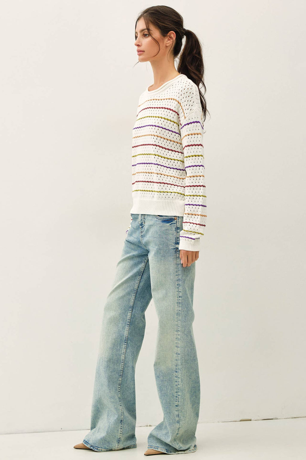 Be Cool - MULTICOLORED STRIPES CROCHET SWEATER