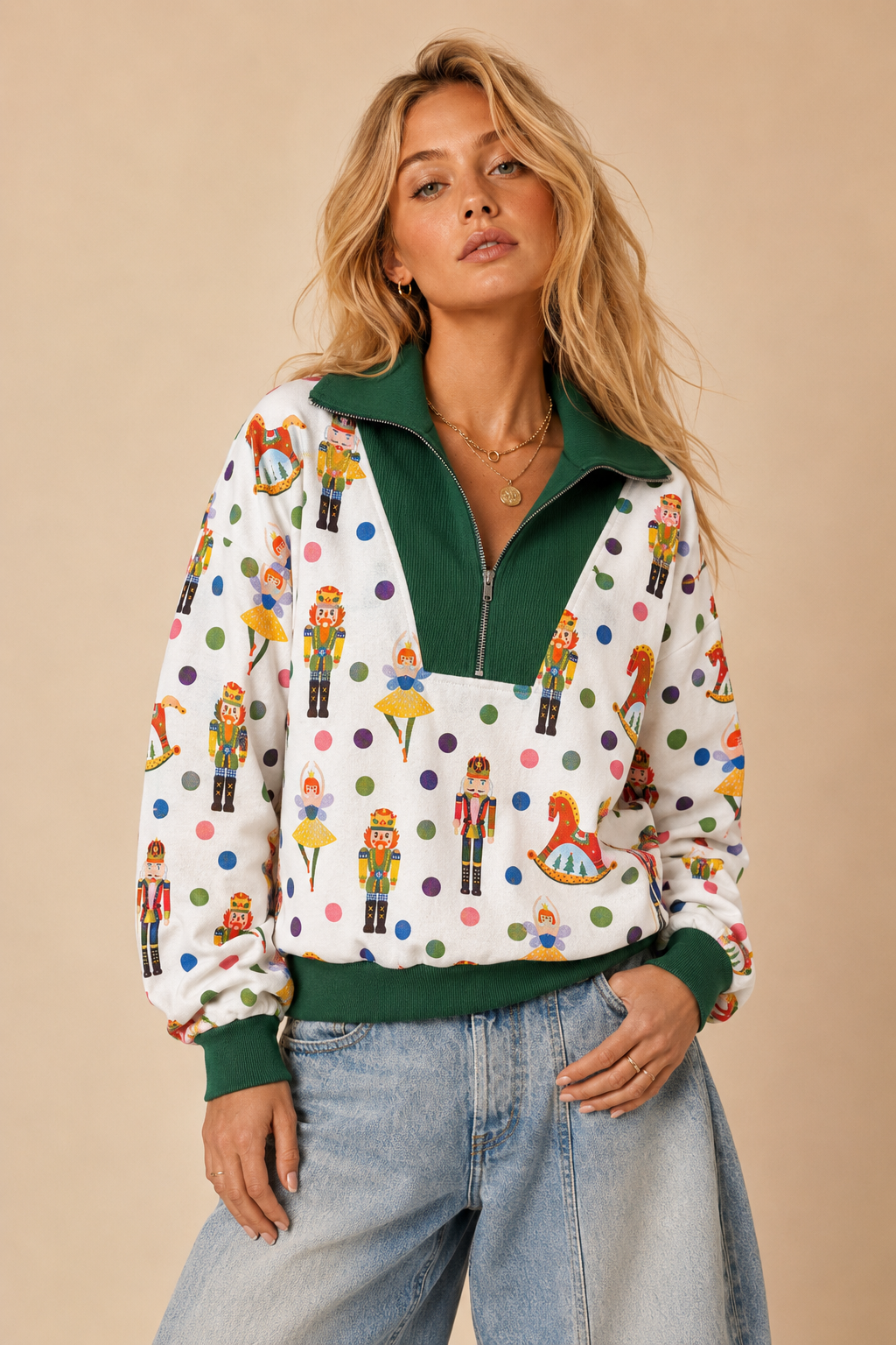 J.NNA - Nutcracker Print Quarter-Zip Sweatshirt