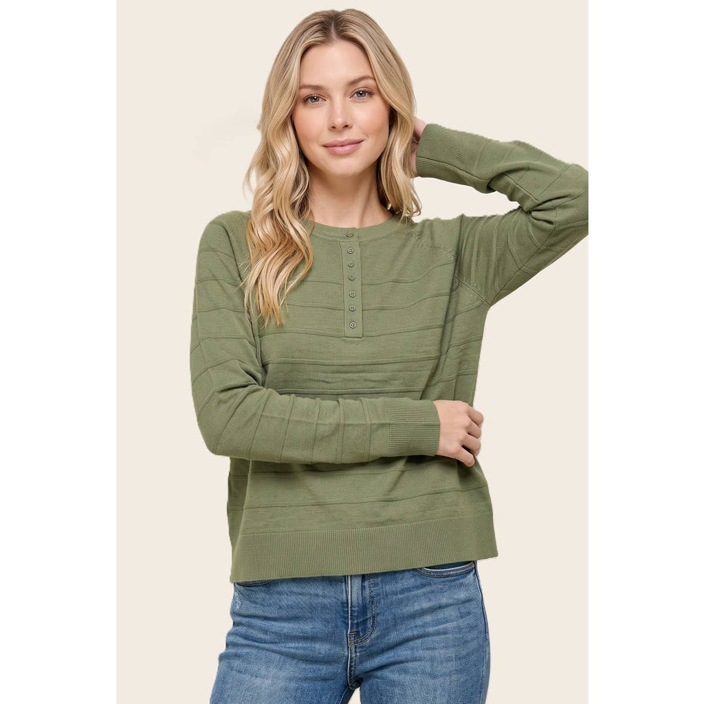 STACCATO - TEXTURE STRIPED HALF BUTTON SWEATER