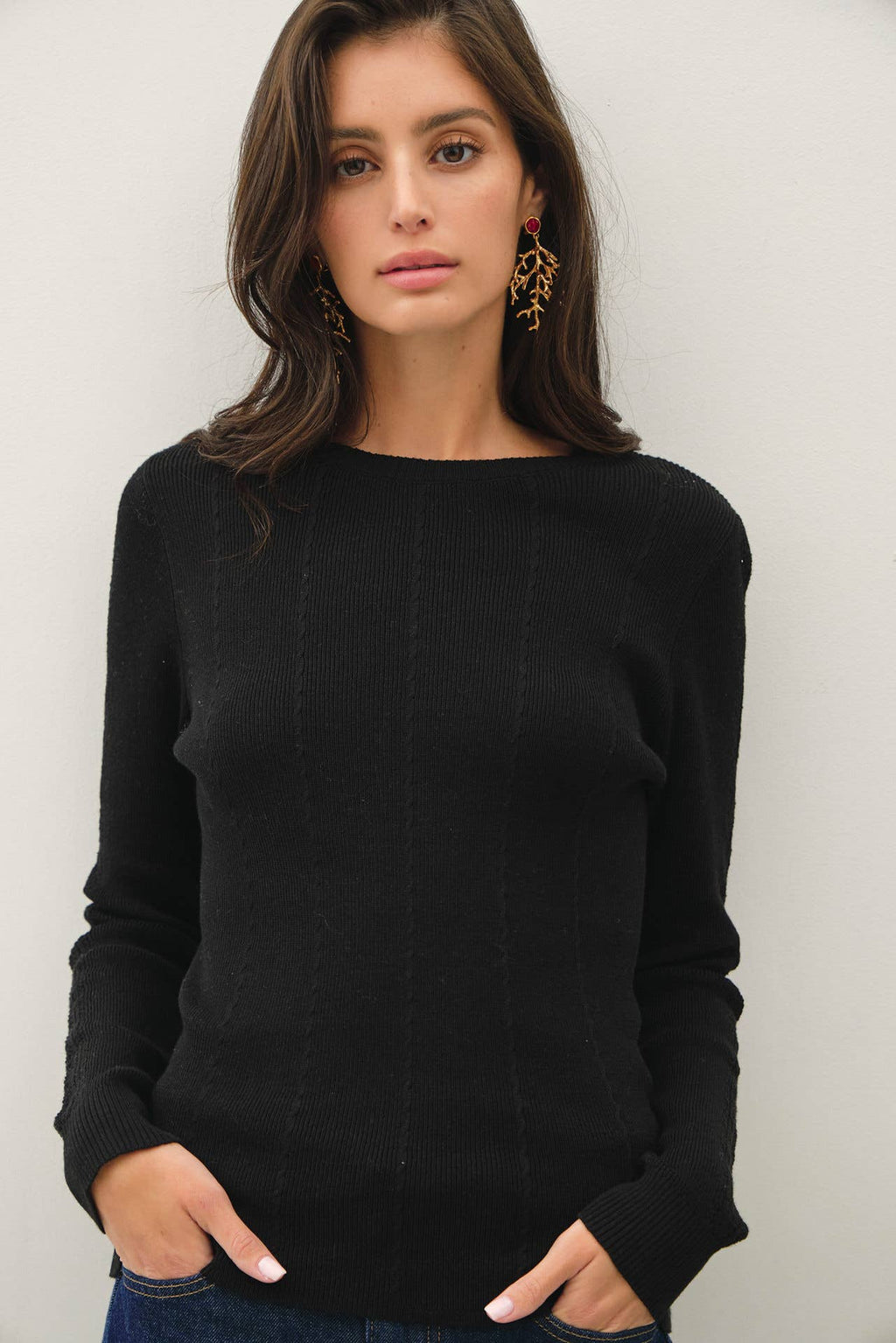 Be Cool - CROCHET SLEEVE POINTELLE FINE SWEATER