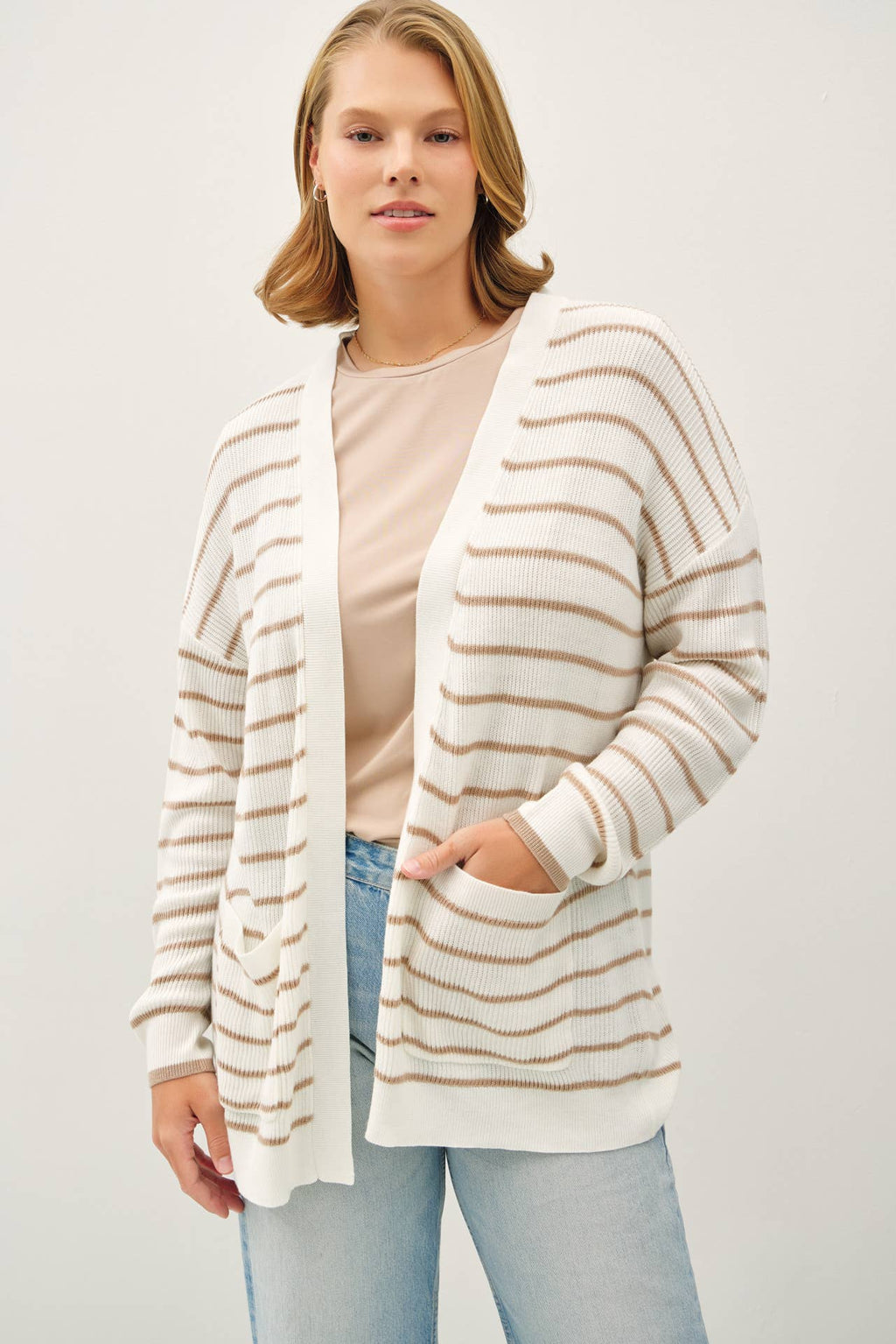 Be Cool - PLUS SIZE CLASSIC STRIPED OPEN CARDIGAN