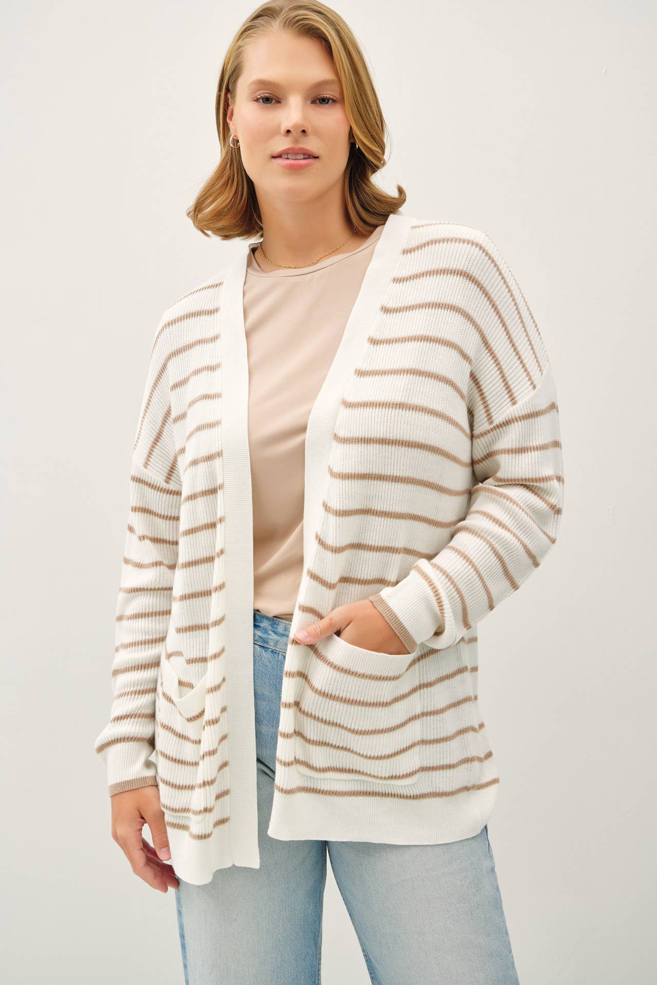 Be Cool - PLUS SIZE CLASSIC STRIPED OPEN CARDIGAN