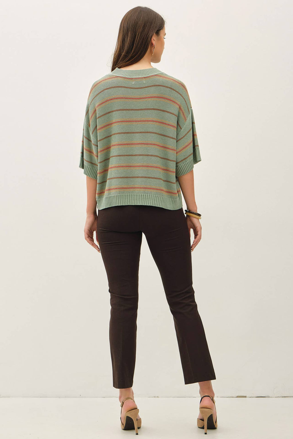 Be Cool - OVERSIZED CUT HALF SLEEVE STRIPED SWEATER