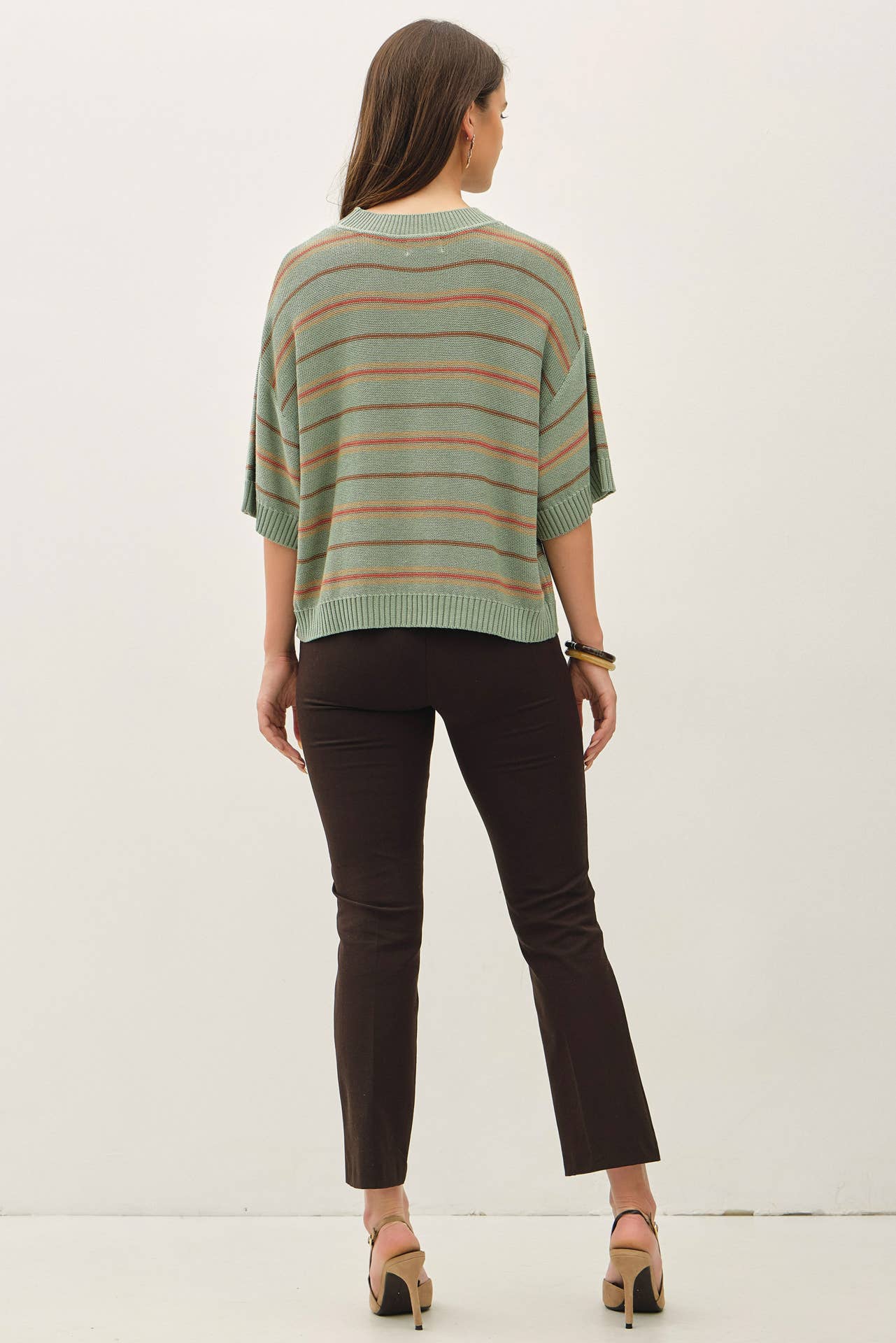 Be Cool - OVERSIZED CUT HALF SLEEVE STRIPED SWEATER