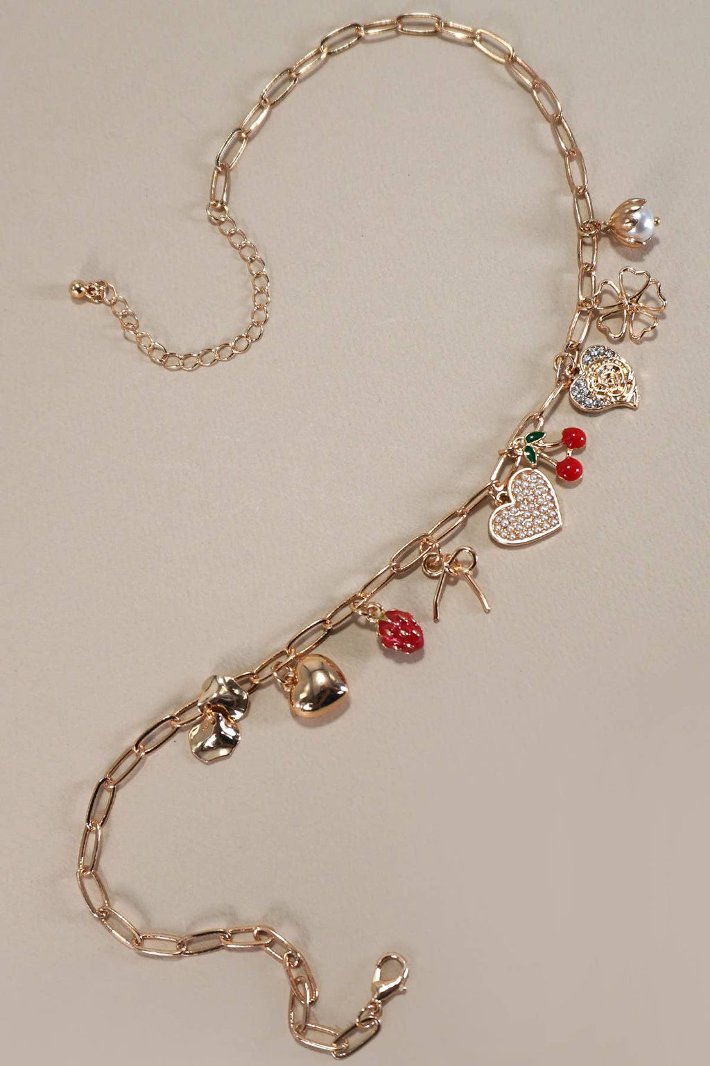 JOSSLYN by wall to wall - MULTI CHARM BOW CHERRY HEART NECKLACE | 80N1190
