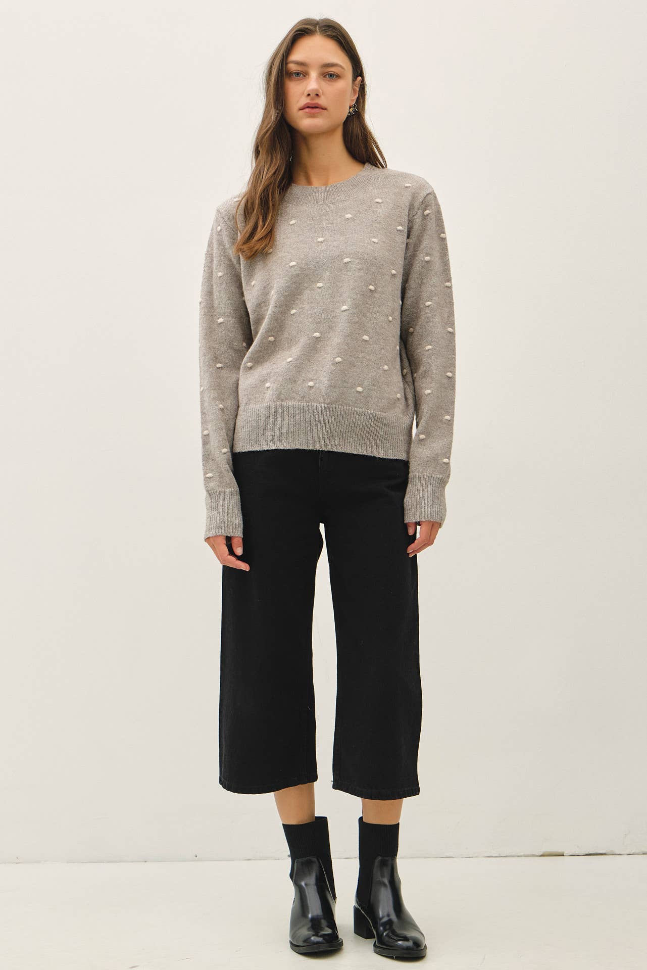 COZY DOTTED KNIT CREWNECK SWEATER