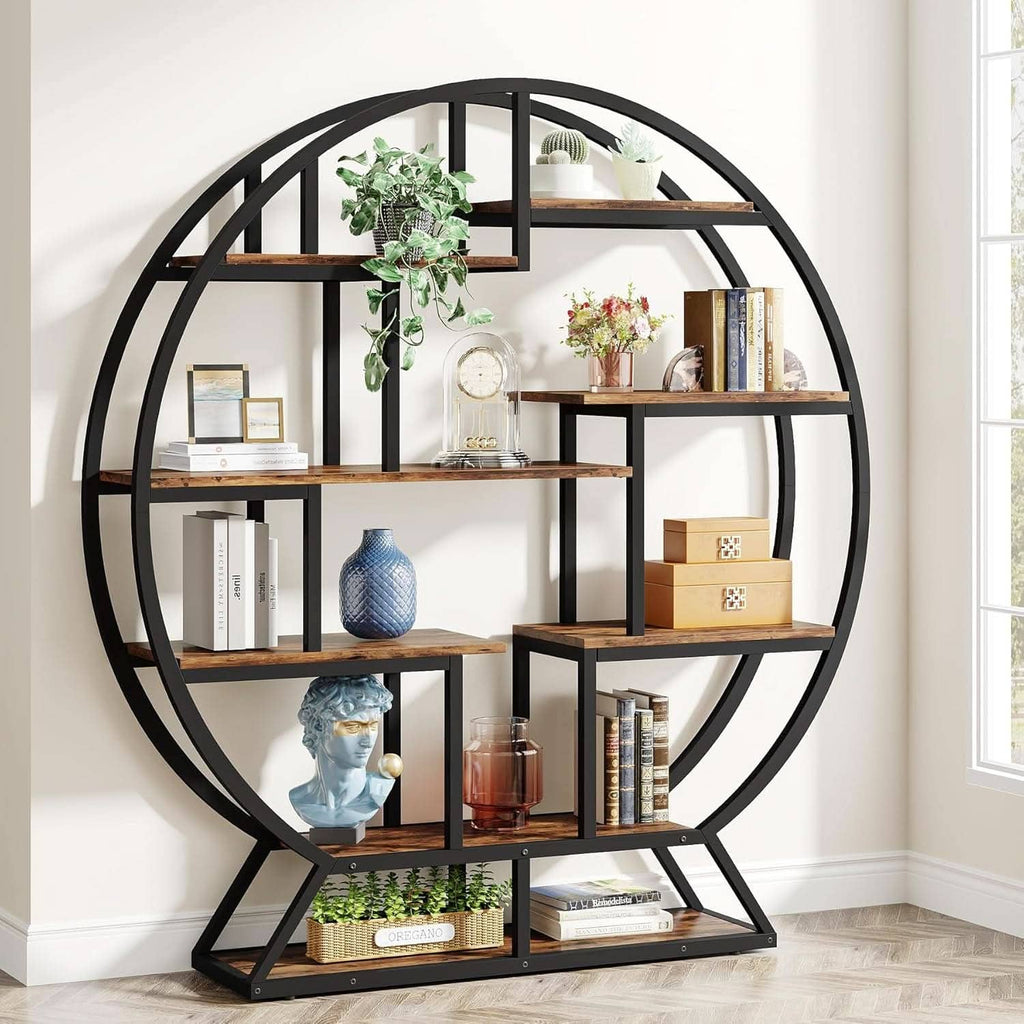 ShipItFurniture - 63 Inch Round Etagere Bookcase Staggered Shelving System
