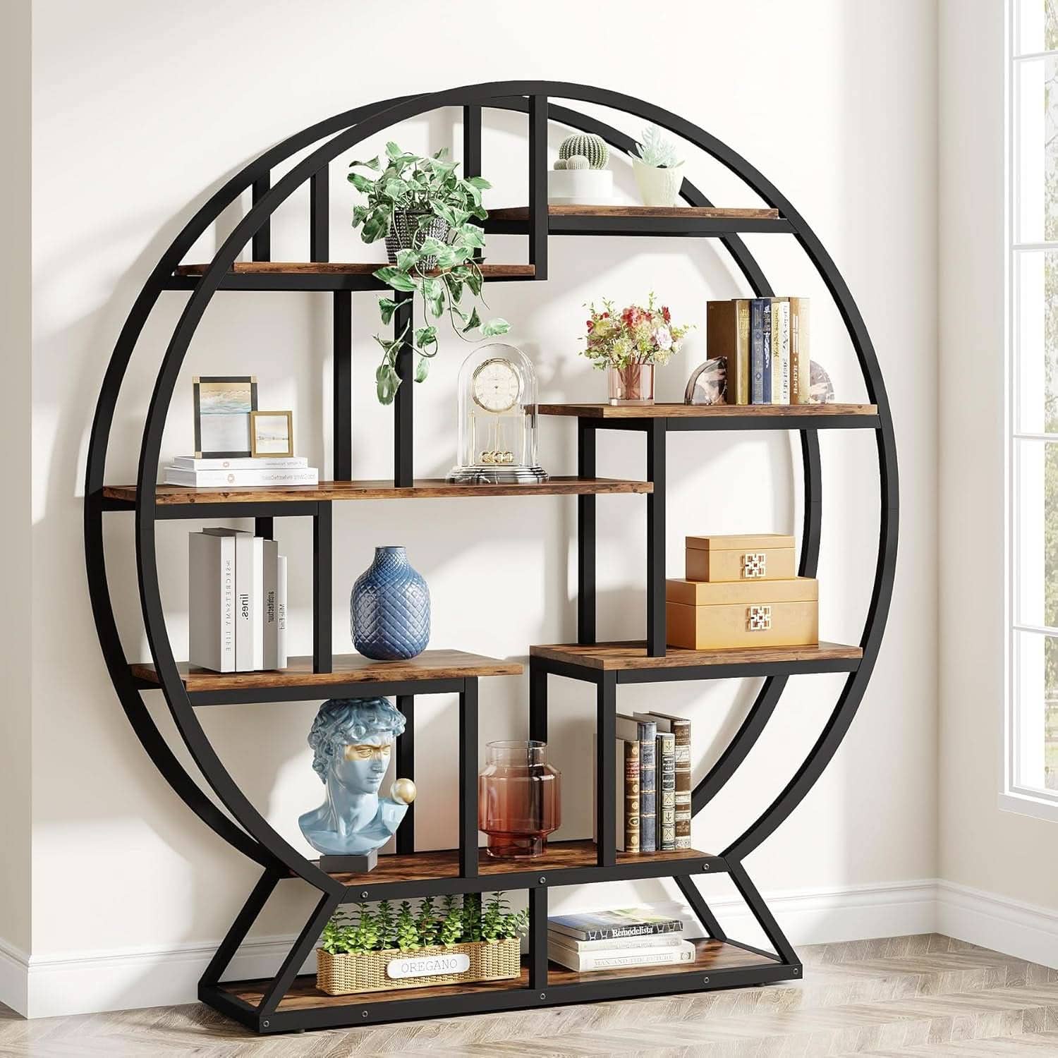 ShipItFurniture - 63 Inch Round Etagere Bookcase Staggered Shelving System