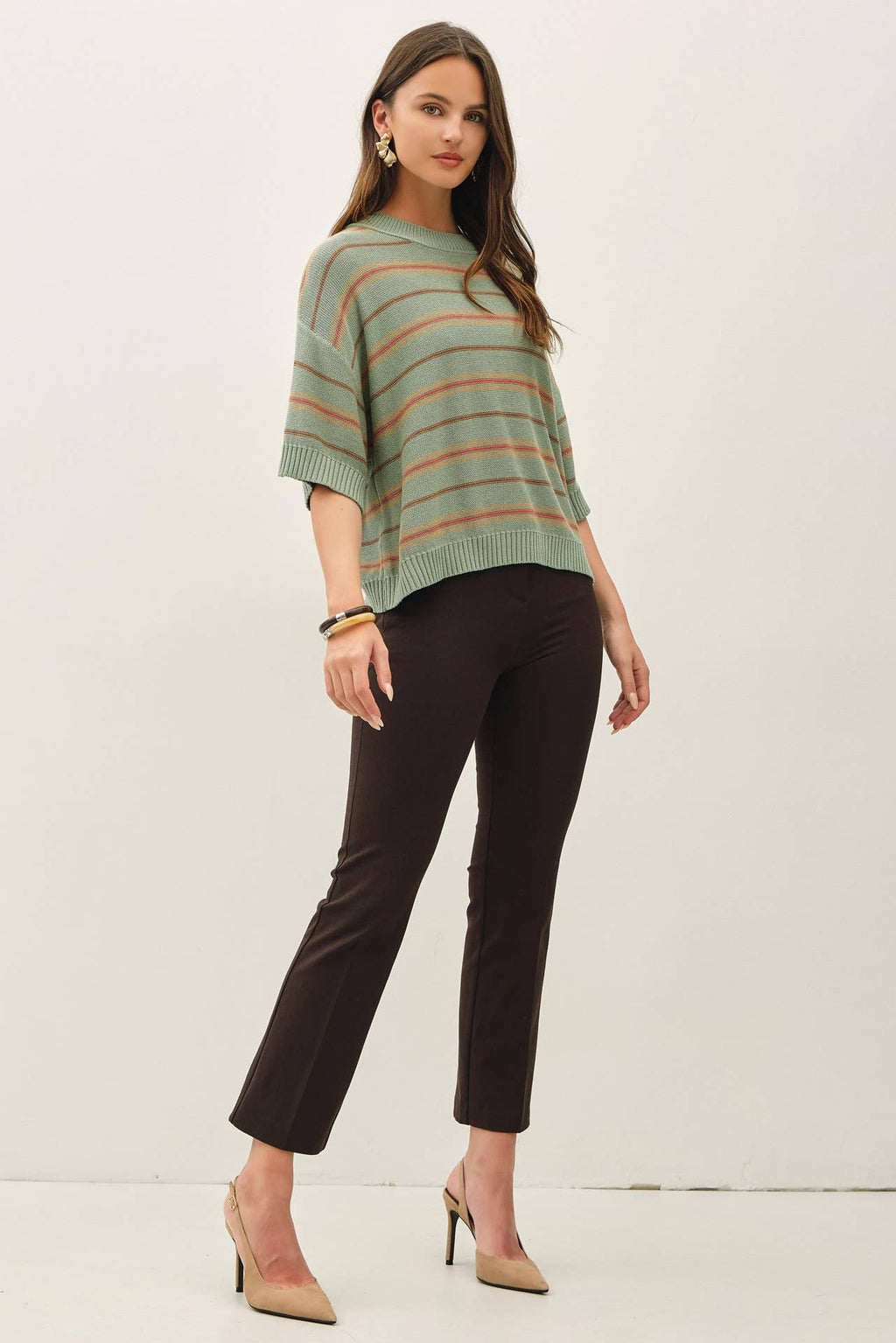 Be Cool - OVERSIZED CUT HALF SLEEVE STRIPED SWEATER