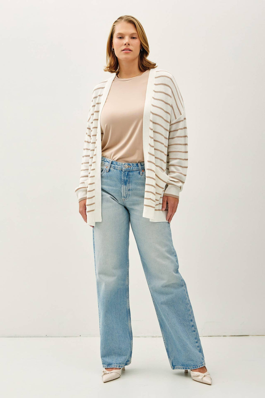 Be Cool - PLUS SIZE CLASSIC STRIPED OPEN CARDIGAN