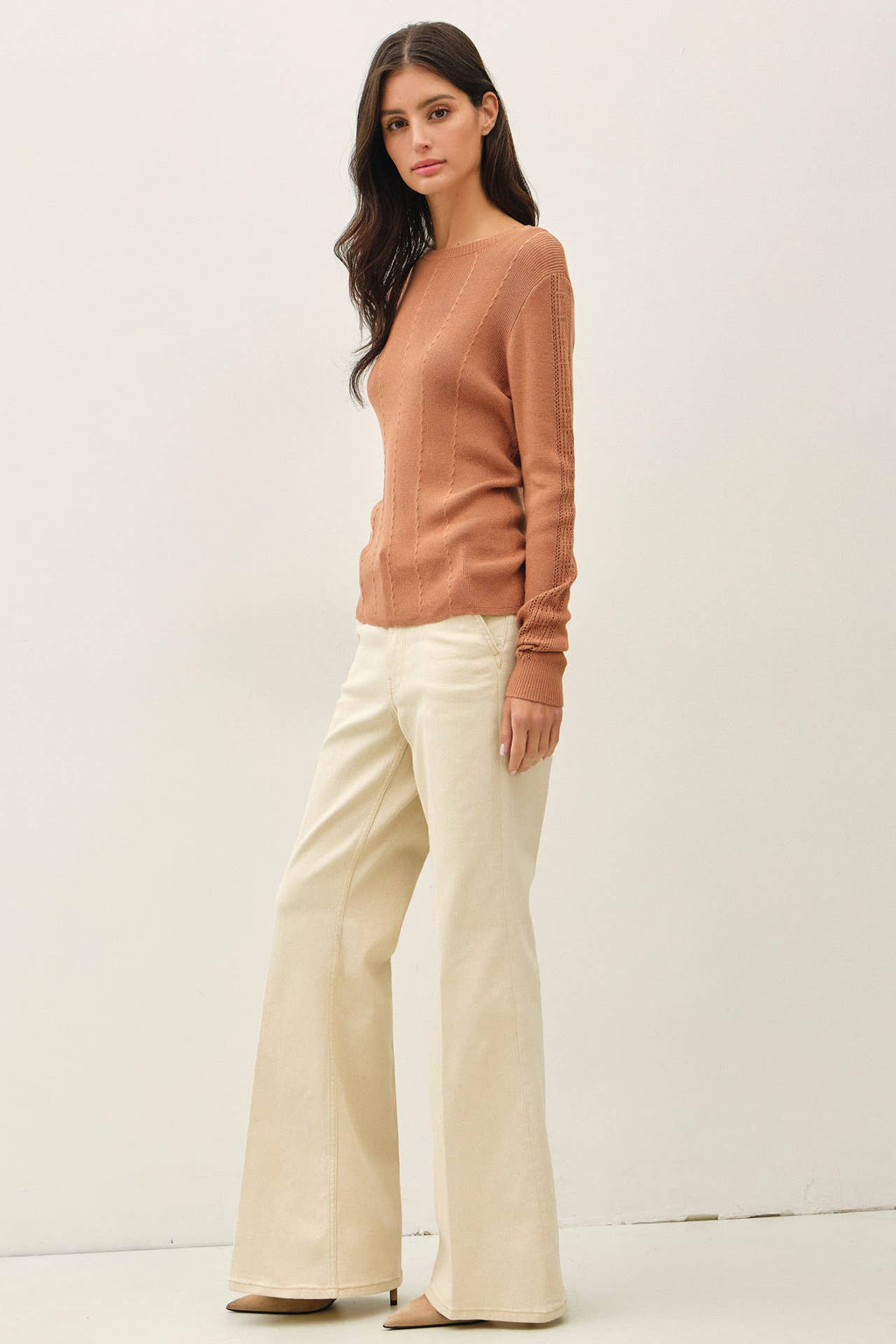 Be Cool - CROCHET SLEEVE POINTELLE FINE SWEATER