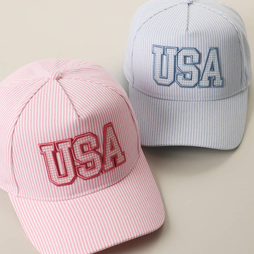 Fashion City - USA Embroidered Patch Gingham Stripe Trucker Hat