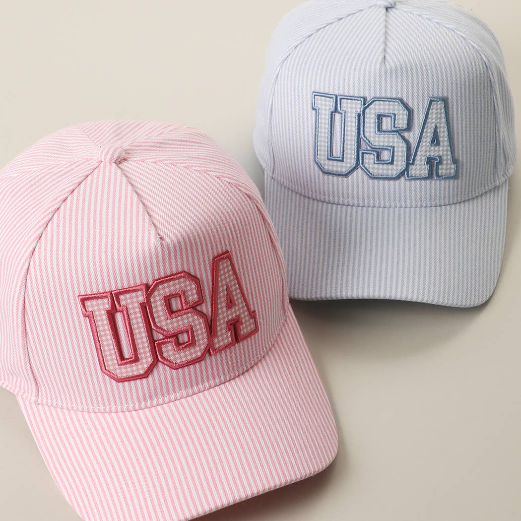 Fashion City - USA Embroidered Patch Gingham Stripe Trucker Hat