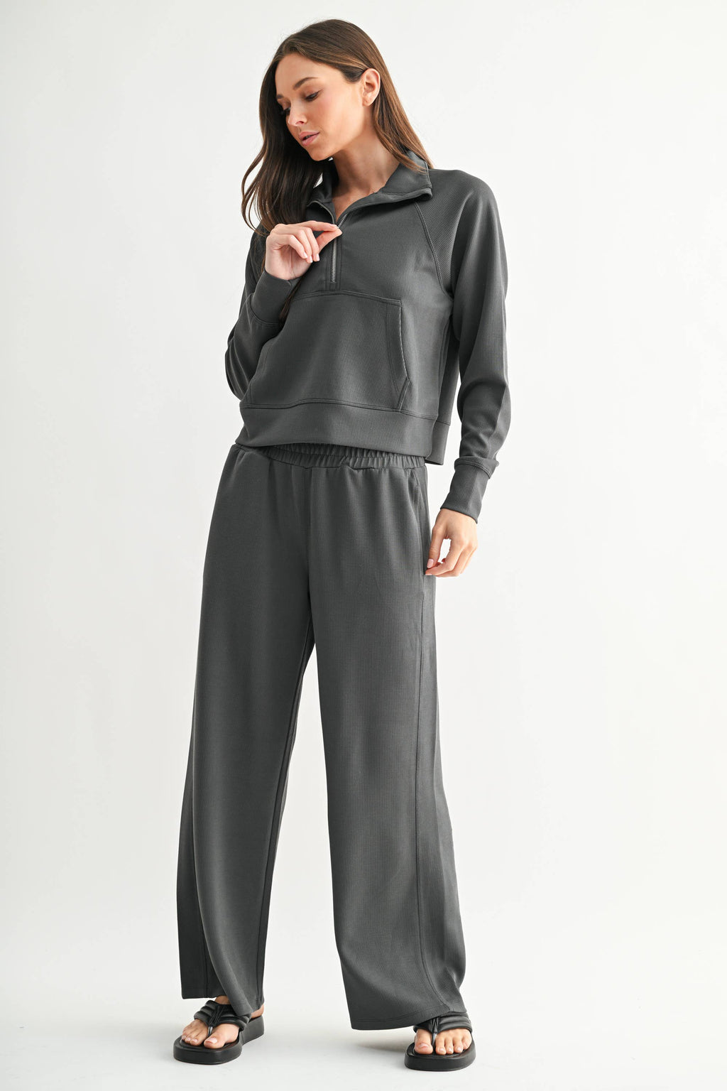 Mono B - Luxe Sand Wash Rib 1/4 Zip Sweater