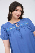 EYELET LACE TRIM DOUBLE FRONT TIE TOP