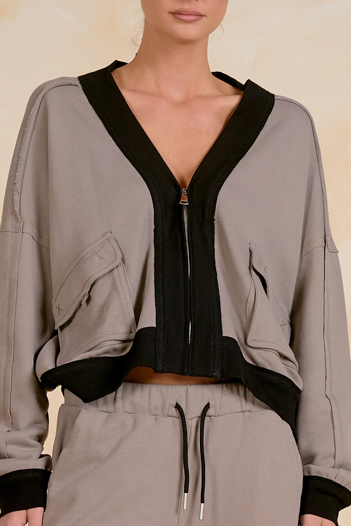 Taupe Black Zip Up