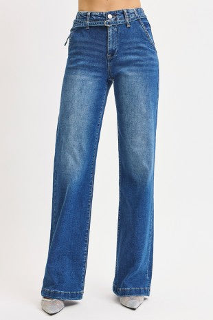 Risen Wide Leg Belted Jeans 21361
