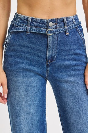 Risen Wide Leg Belted Jeans 21361