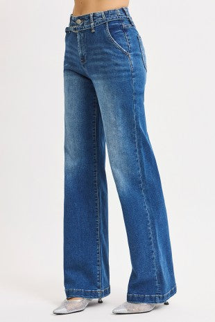 Risen Wide Leg Belted Jeans 21361