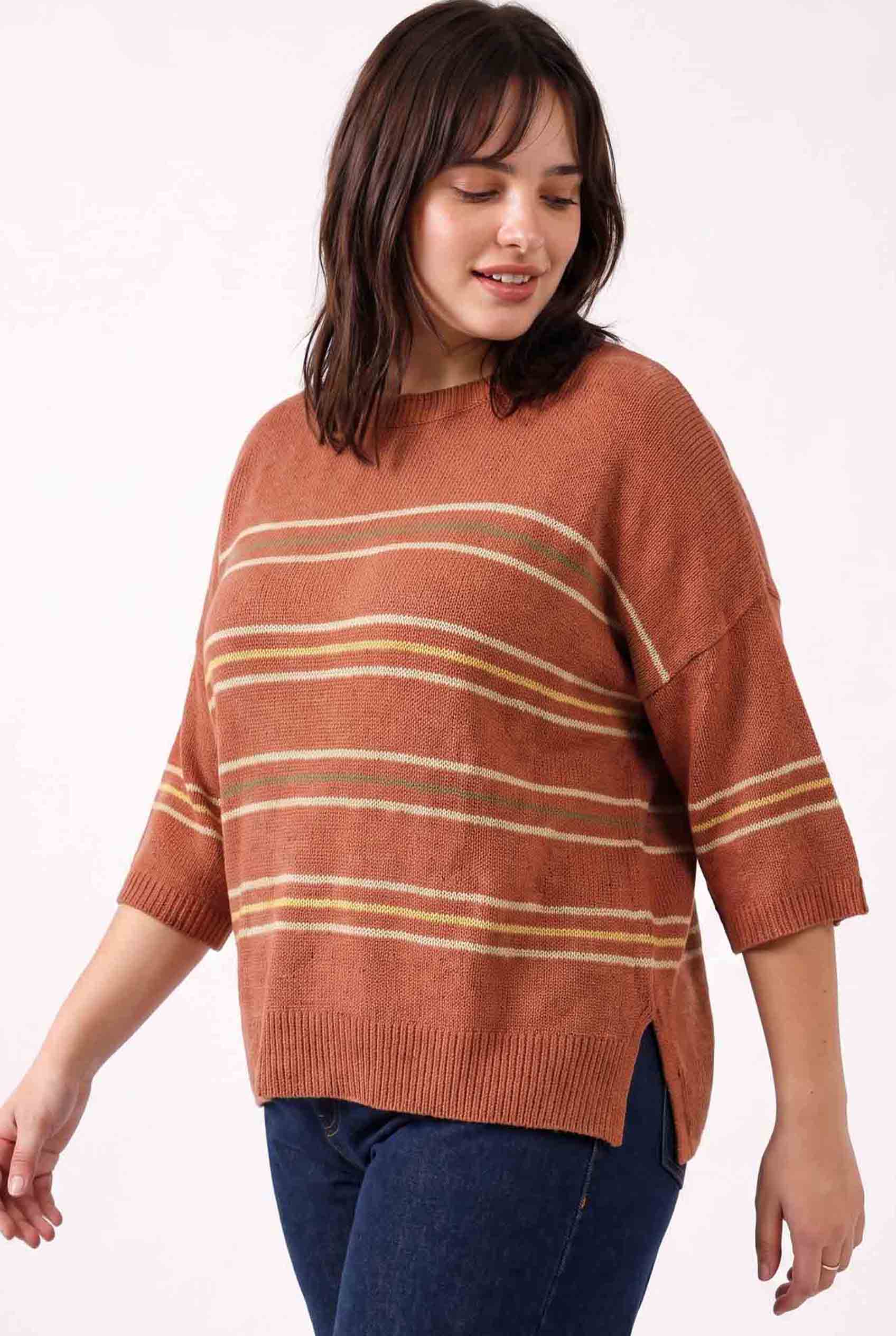 Be Cool - [PLUS] OVER SIZED DROP SHOULDER STRIPED SWEATER