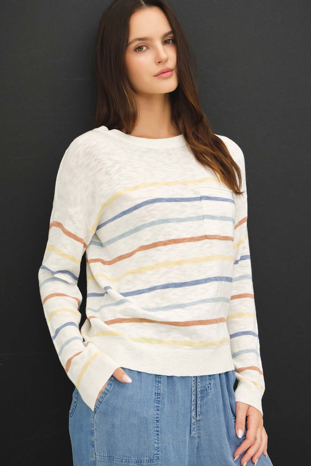 Multi Color Slub Sweater Top