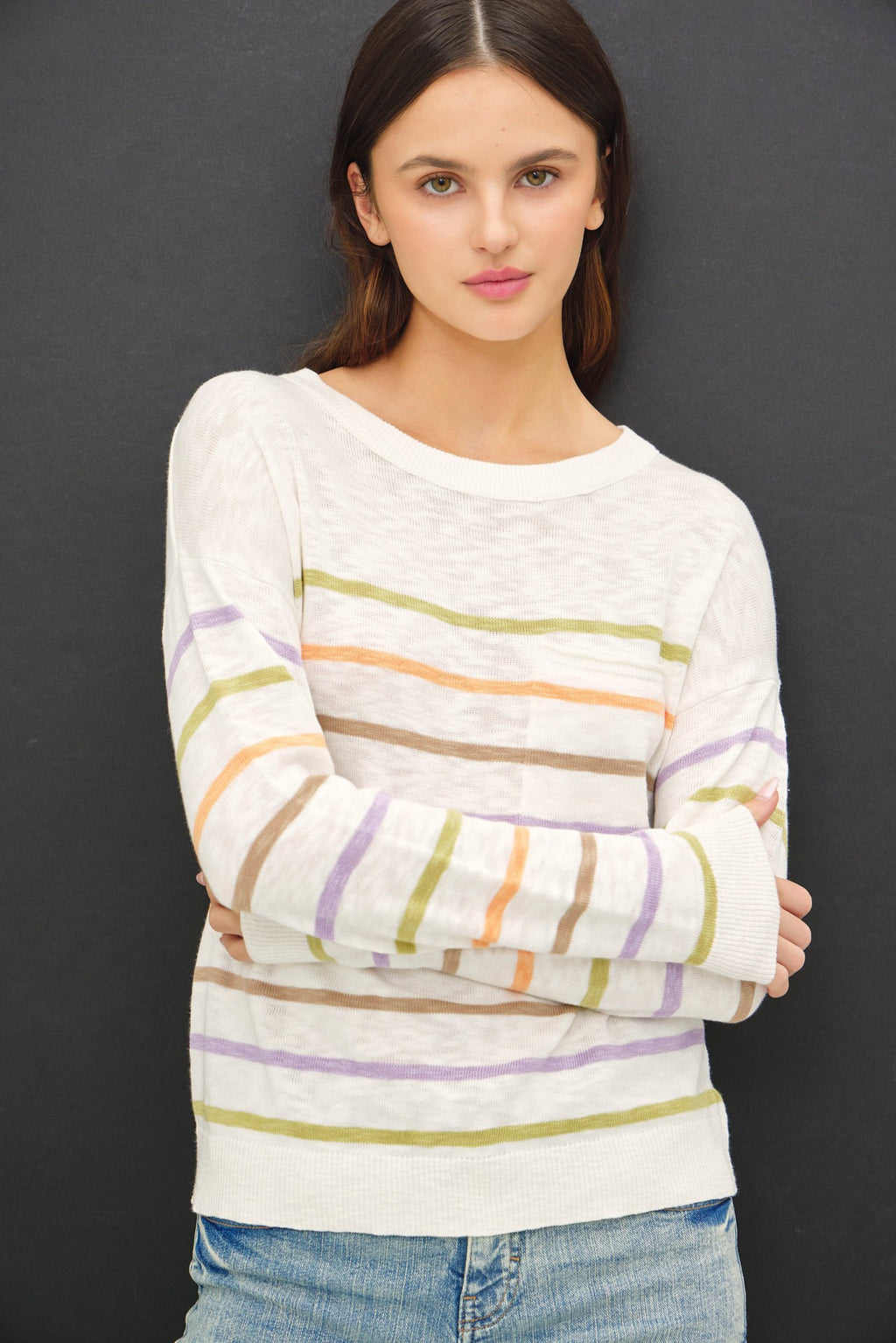 Multi Color Slub Sweater Top
