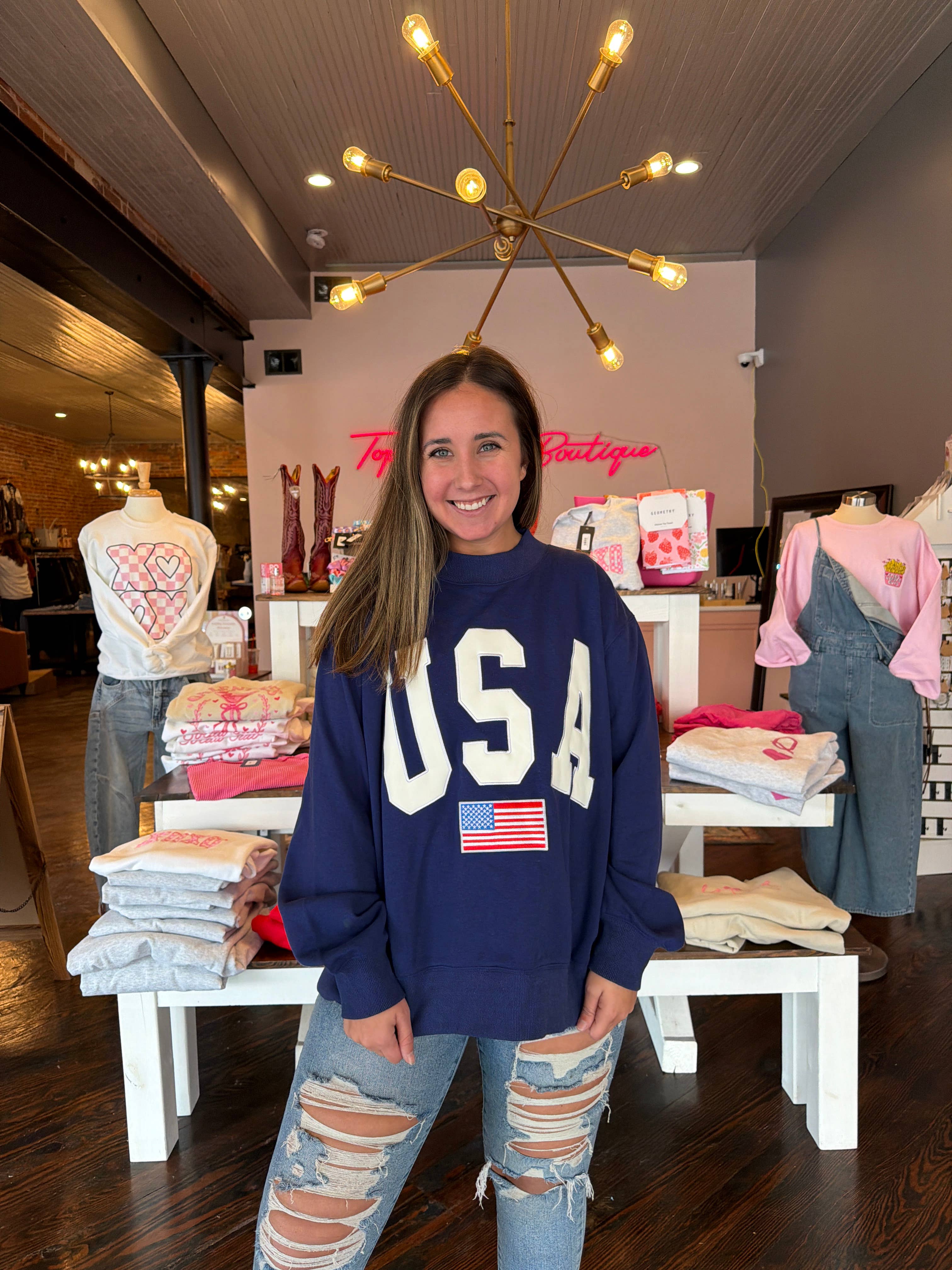 Navy USA  Embroidered Mockneck 