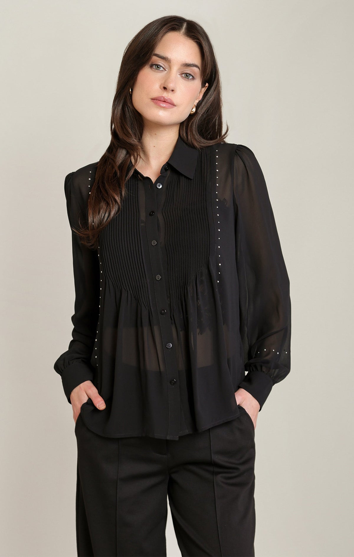 Black Long Sleeve Blouse in Black