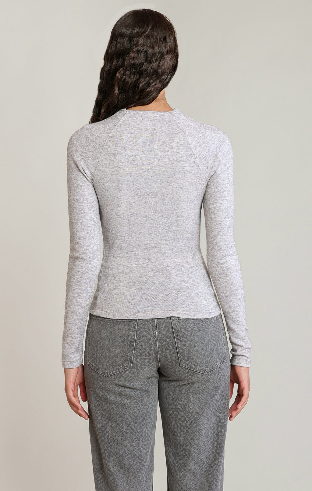 Heathered Mock Neck Top in Light Heather Grey