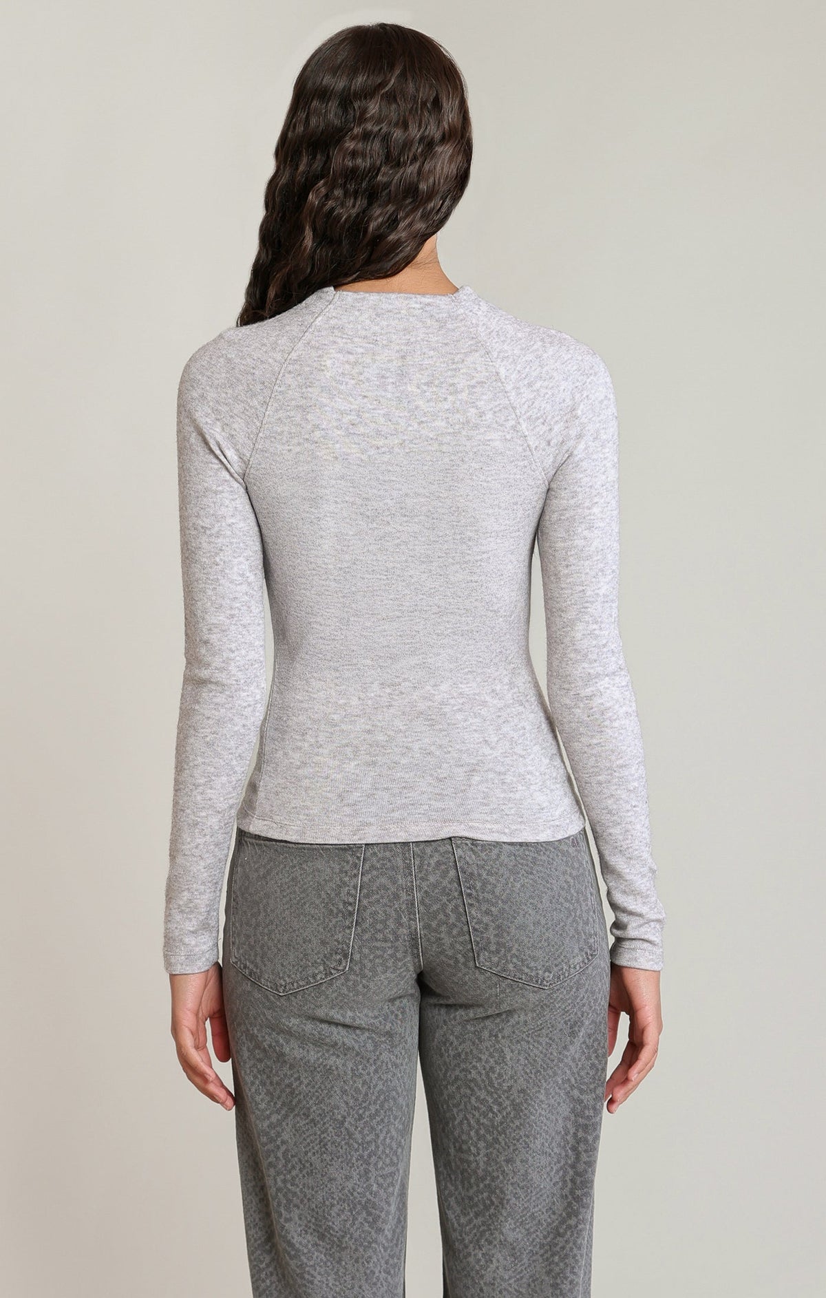 Heathered Mock Neck Top in Light Heather Grey