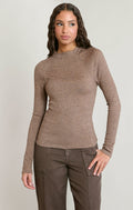 Heathered Mock Neck Top in Light Heather Brown