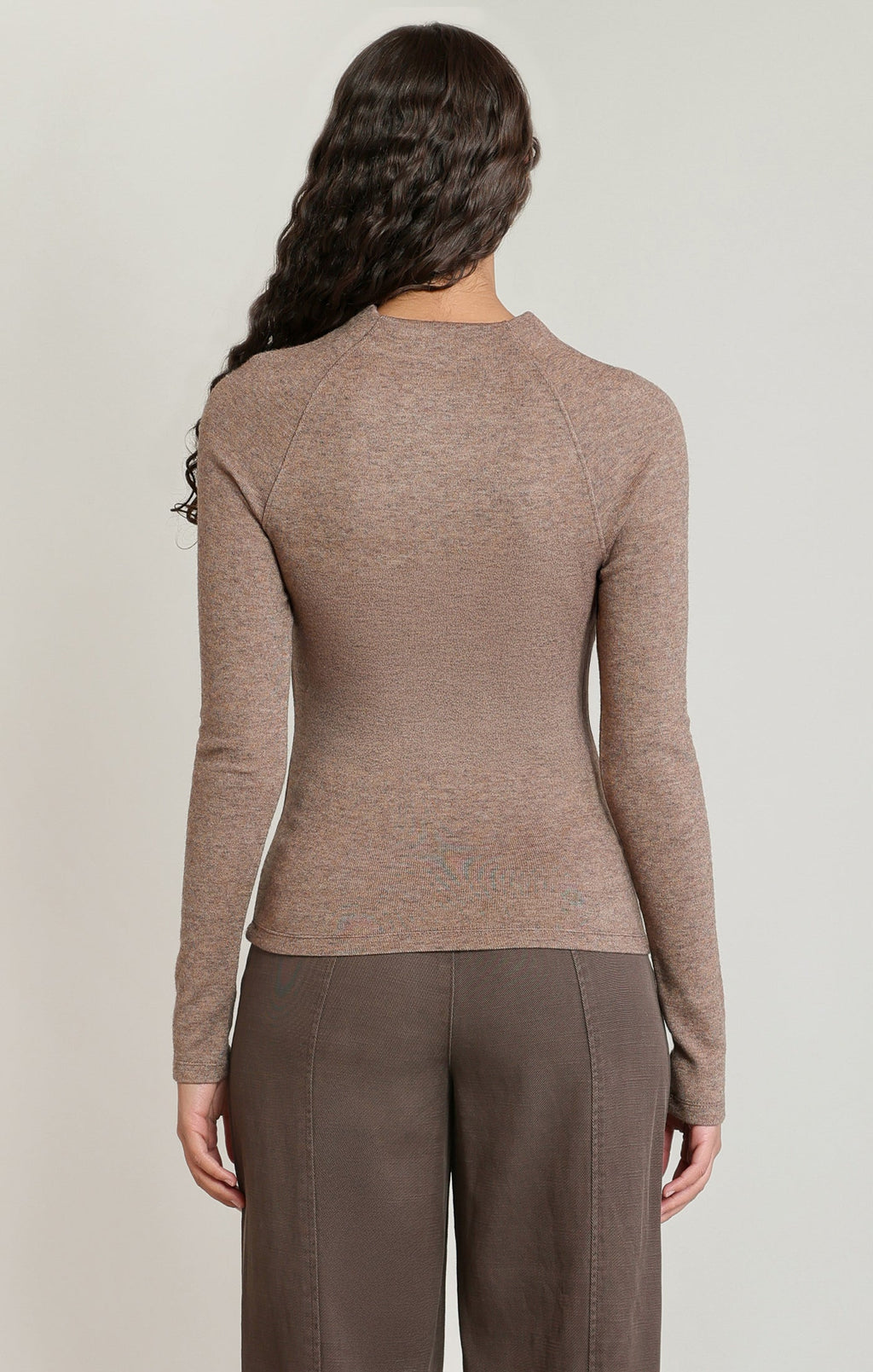 Heathered Mock Neck Top in Light Heather Brown
