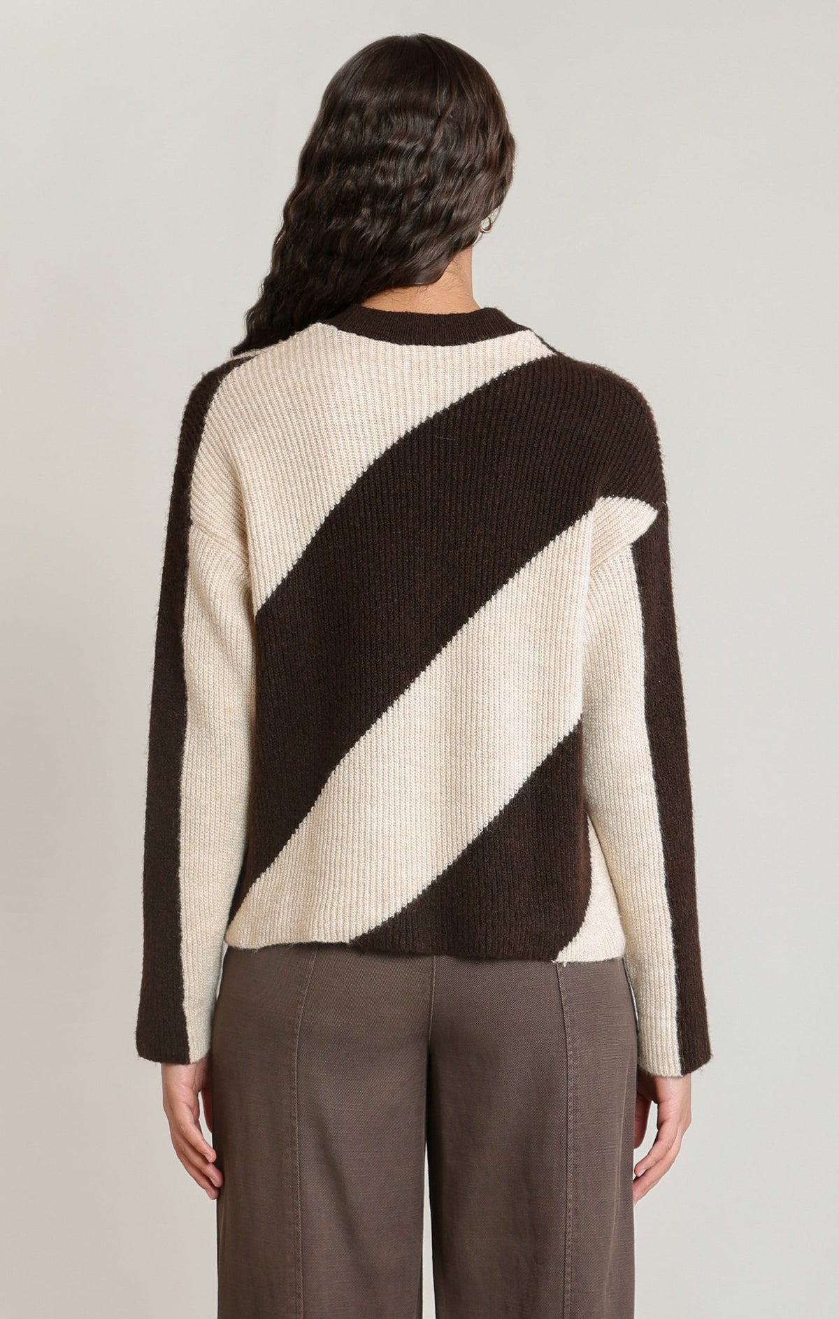 Brown & Oat Diagonal Stripe Sweater in Brown/Oat Stripe